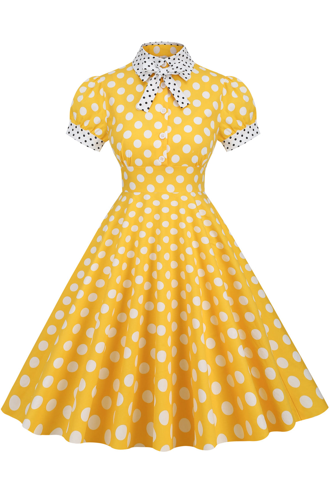 Herbene Yellow Shirt Collar A-line Dress