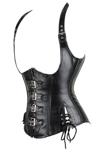 Gothic Black Halter Leather Lace-Up Bustier Corset Top