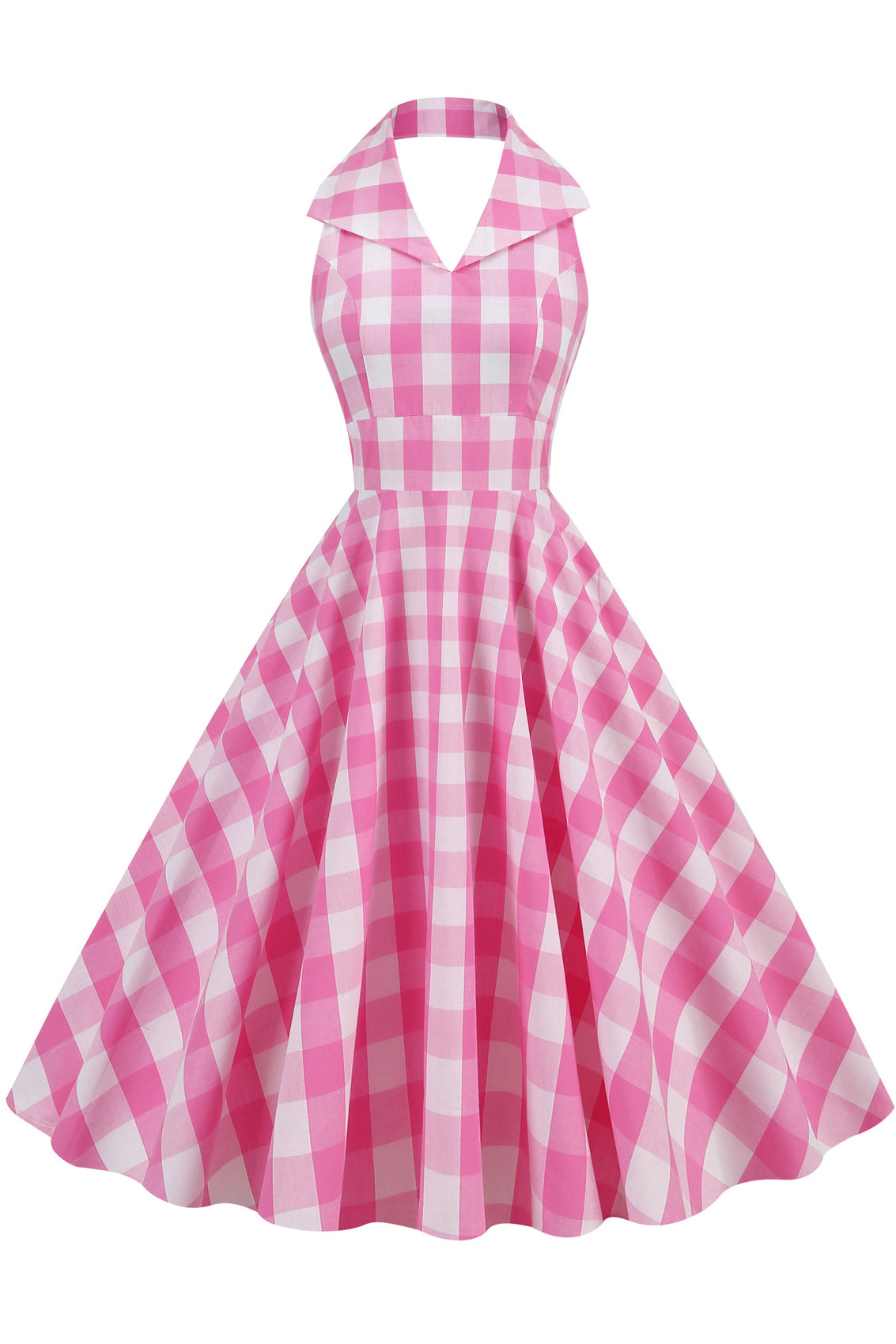 Herbene Pink Plaid Halter Dress