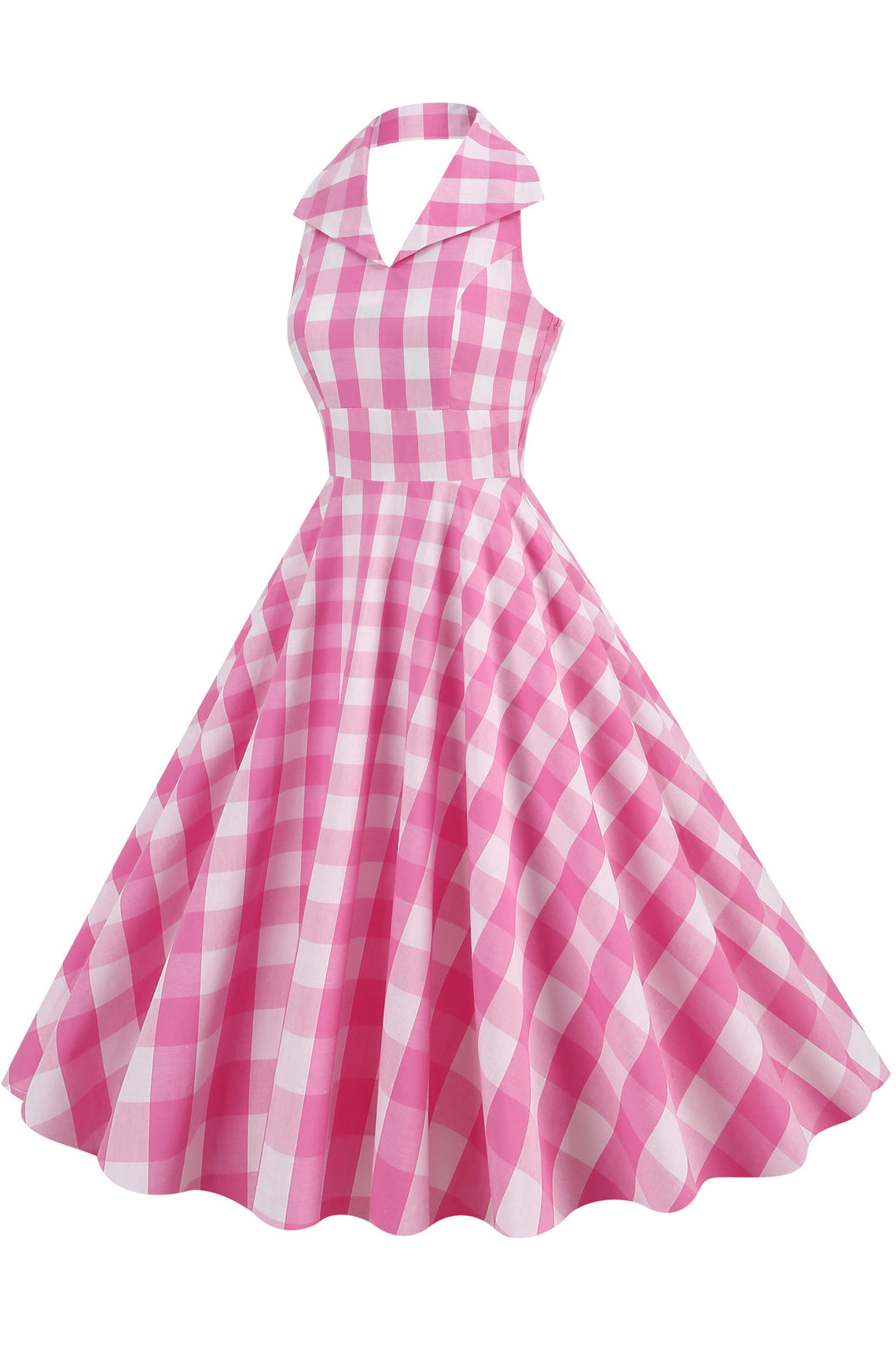 Herbene Pink Plaid Halter Dress