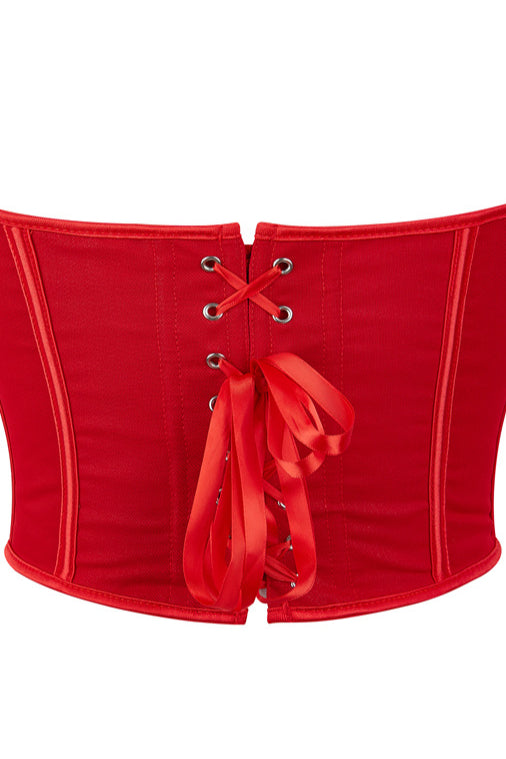 Red Strapless Lace-Up Boned Bustier Corset Top