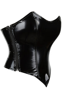 Black PU Leather Strapless Lace-Up Bustier Corset Top