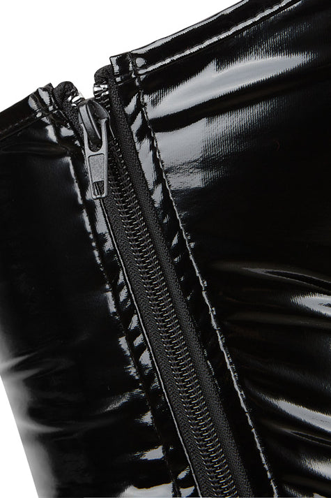 Black PU Leather Strapless Lace-Up Bustier Corset Top