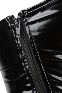 Black PU Leather Strapless Lace-Up Bustier Corset Top