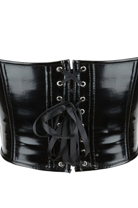 Black PVC Leather Strapless Lace-Up Bustier Corset Top