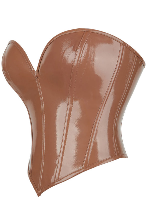 Coffee PVC Leather Strapless Lace-Up Bustier Corset Top