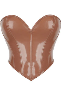 Coffee PVC Leather Strapless Lace-Up Bustier Corset Top