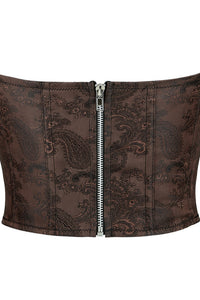 Dark Brown Strapless Jacquard Bustier Corset Top