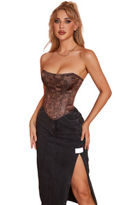 Dark Brown Strapless Jacquard Bustier Corset Top