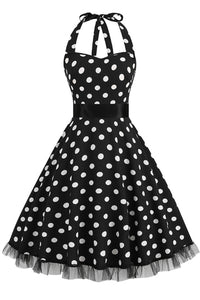 Black Dotted Halter A-line Vintage Dress