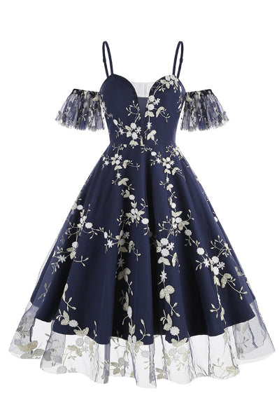 5 Styles Cold Shoulder A-line Floral Vintage Dress