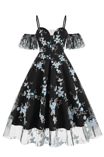 5 Styles Cold Shoulder A-line Floral Vintage Dress