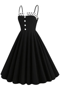 Black Dotted Neck A-line Slip Vintage Dress