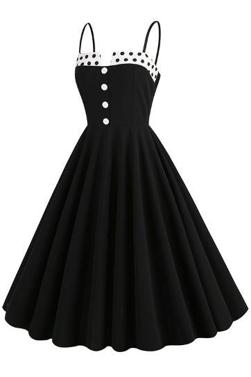Black Dotted Neck A-line Slip Vintage Dress