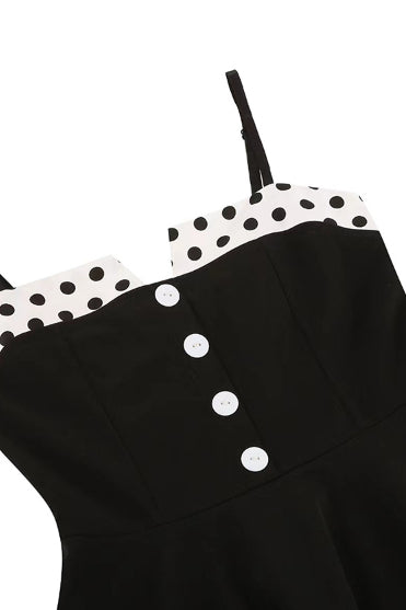 Black Dotted Neck A-line Slip Vintage Dress