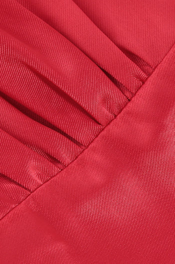 Red Plunging V Neck Long Sleeves Empire A-line Vintage Dress