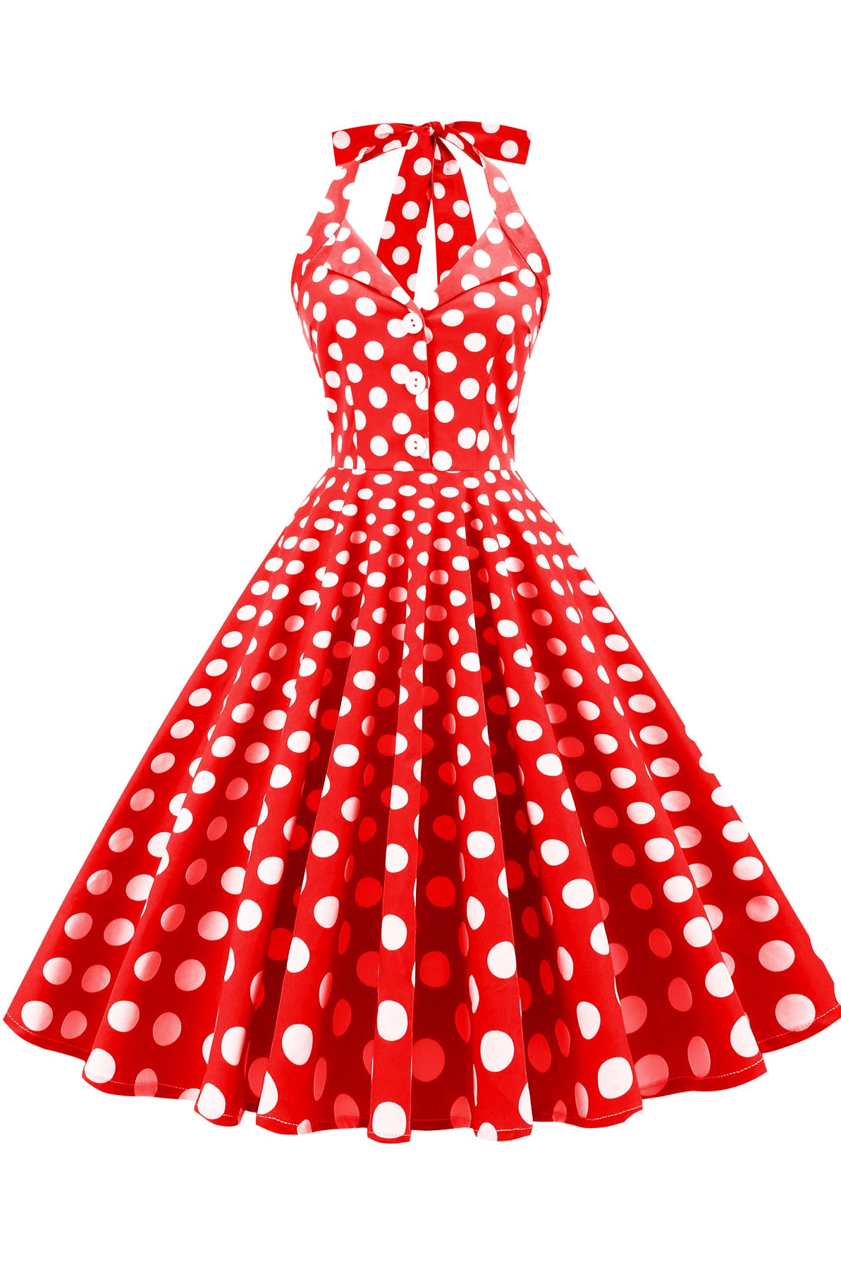 Herbene Red Bow Tie Halter Dot A-line Dress