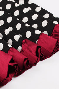 Black Dotted Strapless A-line Ruffled Vintage Dress