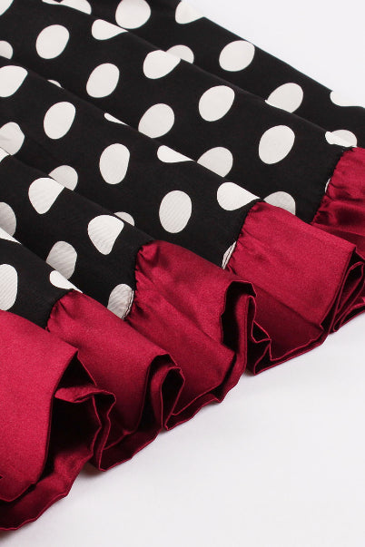 Black Dotted Strapless A-line Ruffled Vintage Dress