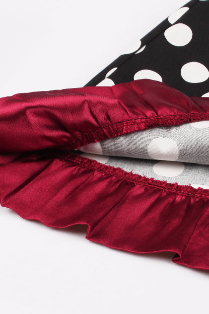 Black Dotted Strapless A-line Ruffled Vintage Dress