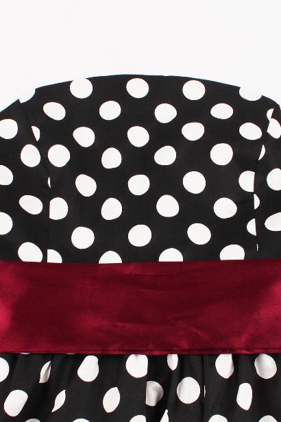 Black Dotted Strapless A-line Ruffled Vintage Dress