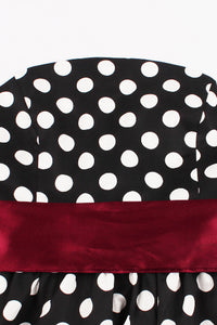 Black Dotted Strapless A-line Ruffled Vintage Dress