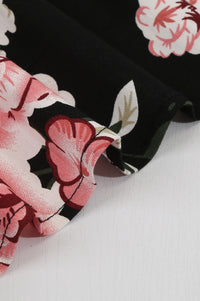 Black Floral Surplice Short Sleeves A-line Vintage Dress