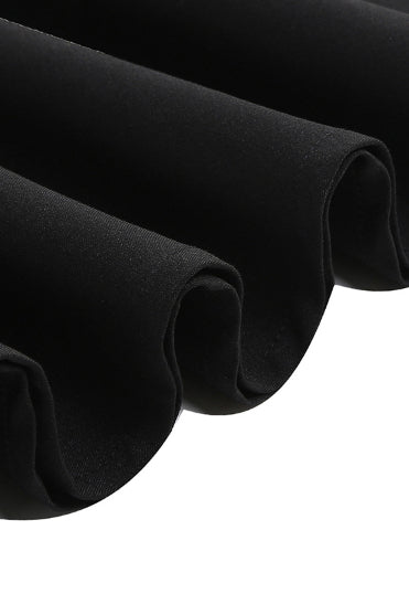 Black Folded Neck Short Sleeves A-line Vintage Dress