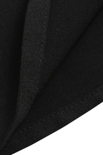 Black Folded Neck Short Sleeves A-line Vintage Dress