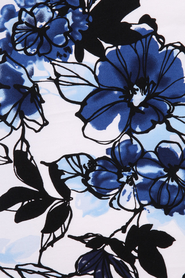 Black Top 1/2 Sleeves Floral A-line Vintage Dress