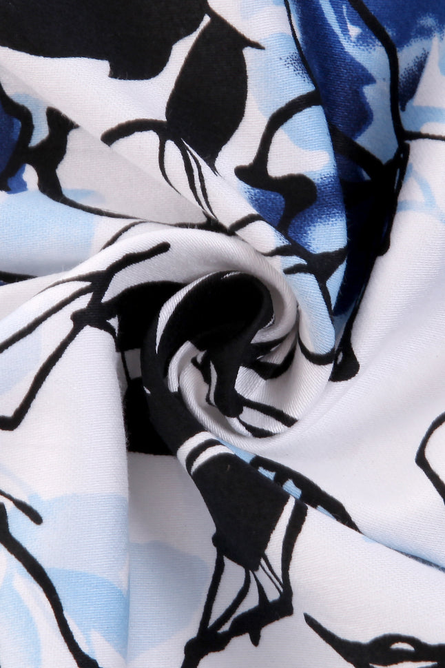 Black Top 1/2 Sleeves Floral A-line Vintage Dress