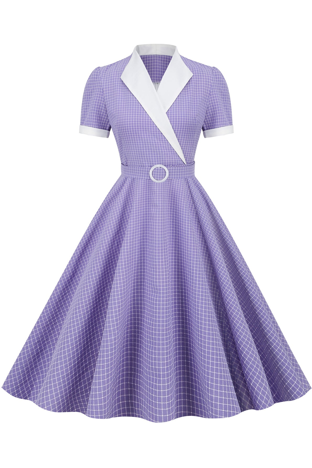 Vintage Purple Plaid Lapel A-line Dress