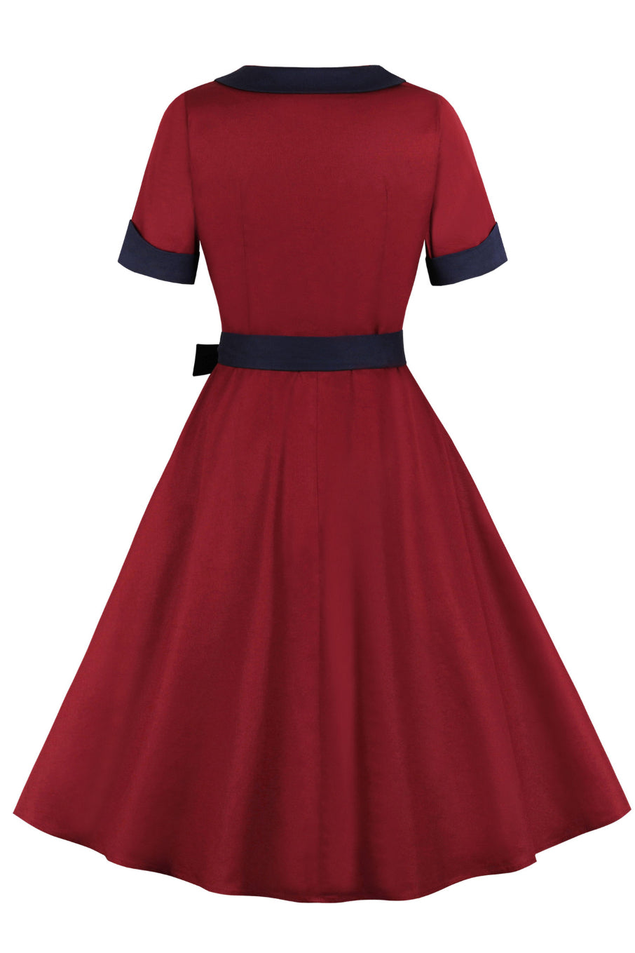 Red Doll Collar Short Sleeves A-line Vintage Dress