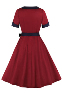 Red Doll Collar Short Sleeves A-line Vintage Dress