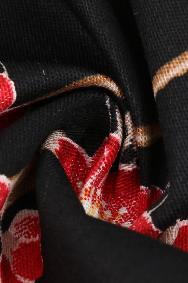 Black Surplice 1/2 Sleeves A-line Floral Vintage Dress