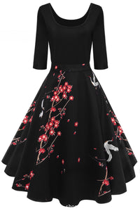 5 Styles of 1/2 Sleeves A-line Floral Vintage Dress
