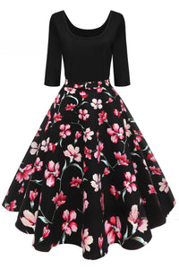 5 Styles of 1/2 Sleeves A-line Floral Vintage Dress
