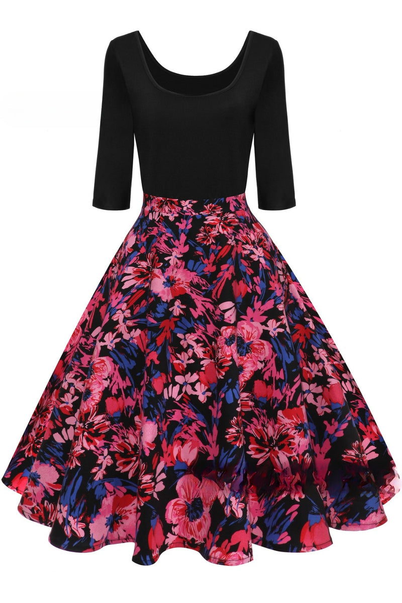 5 Styles of 1/2 Sleeves A-line Floral Vintage Dress