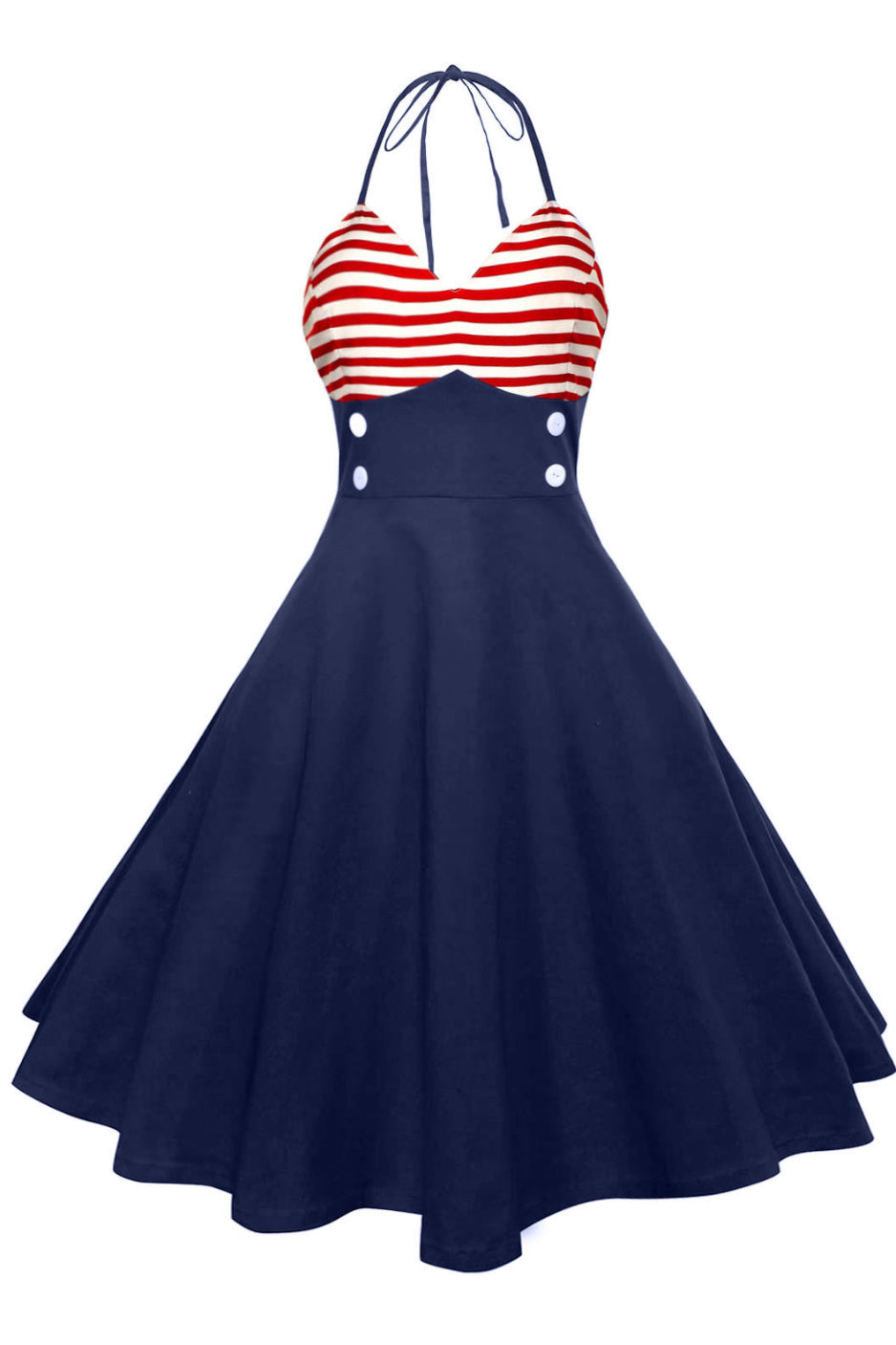 Red Stripes Top Halter A-line Vintage Dress