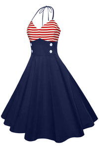 Red Stripes Top Halter A-line Vintage Dress