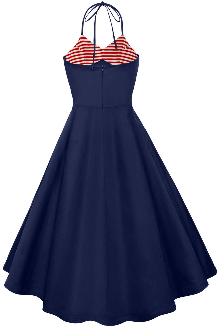 Red Stripes Top Halter A-line Vintage Dress