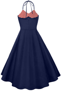 Red Stripes Top Halter A-line Vintage Dress