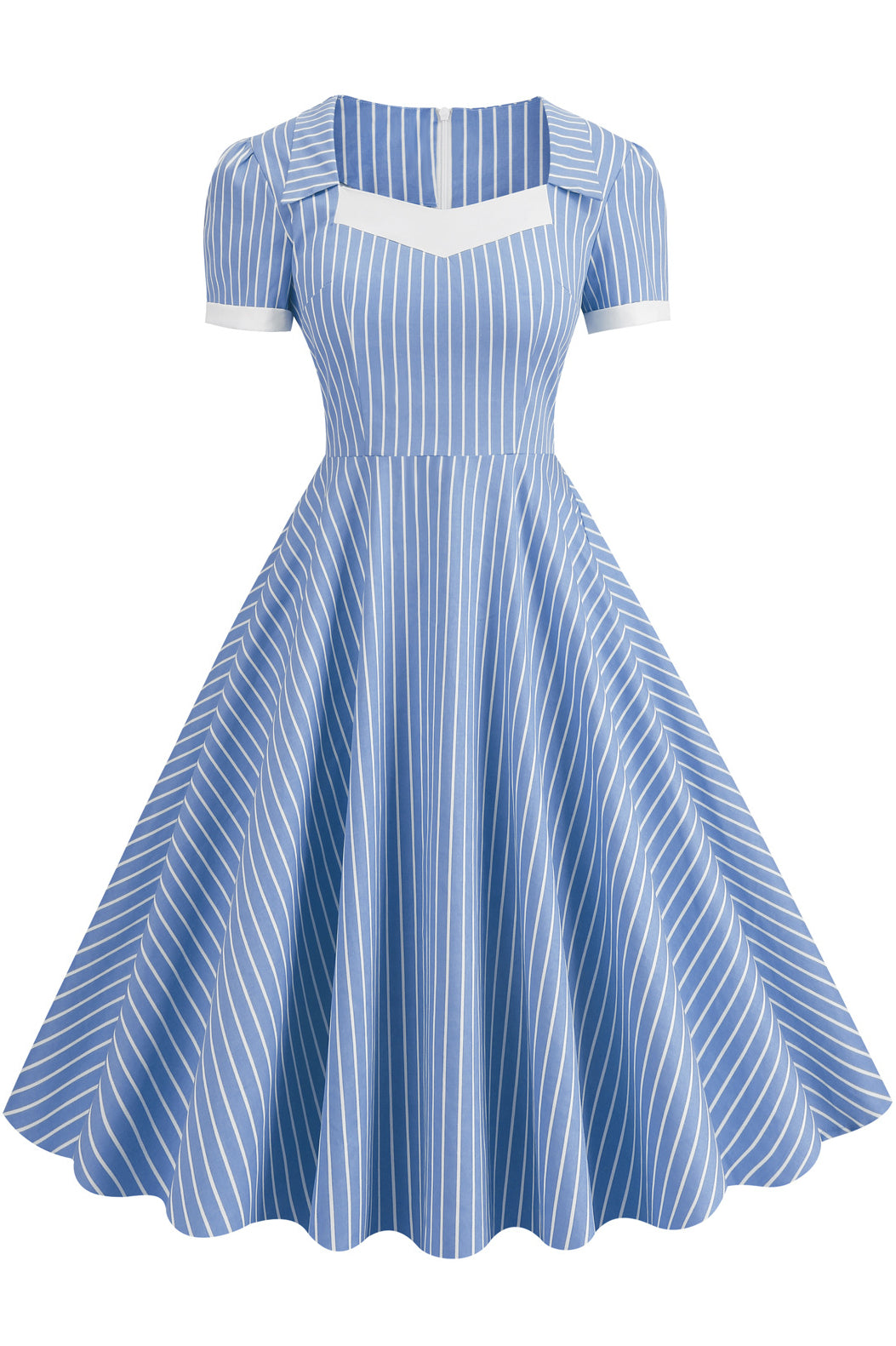 Yellow Striped A-line Dress with Short Sleeves