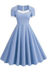 Yellow Striped A-line Dress with Short Sleeves