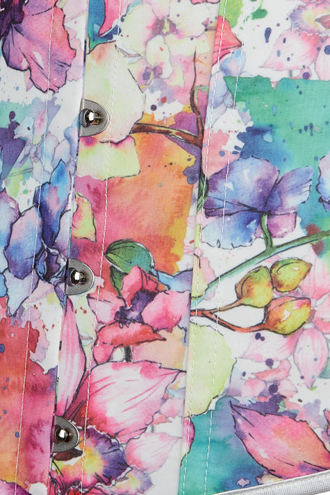 Floral Puff Sleeves Lace-Up Bustier Corset Top