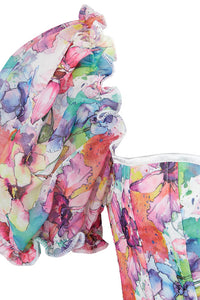 Floral Puff Sleeves Lace-Up Bustier Corset Top