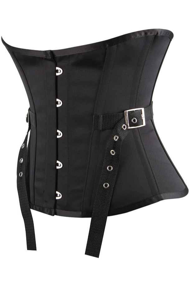 Black Lace-Up Boned Underbust Corset Top