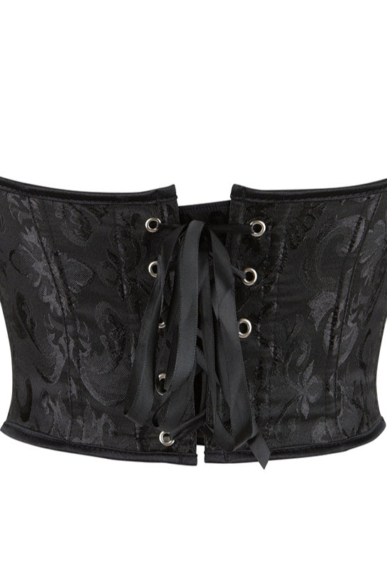 Black Strapless Lace-Up Jacquard Bustier Corset Top