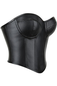 Black Strapless Lace-Up Leather Boned Bustier Corset Top