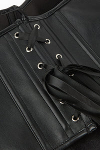 Black Strapless Lace-Up Leather Boned Bustier Corset Top